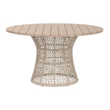Knit Outdoor 54 Inch Round Dining Table In Oat Flat Rope and Washed Ever Teak