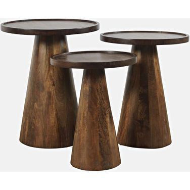 Knox Mid-Century Modern Solid Hardwood Round Accent Tables Set of 3 In Chestnut