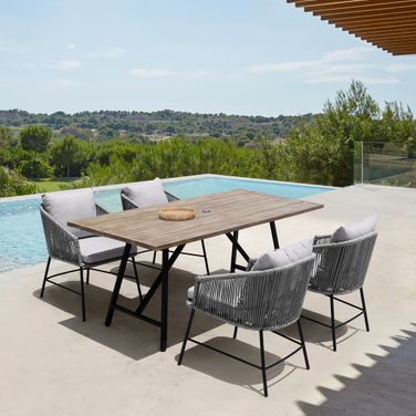 Koala and Calica 5-Piece Dining Set In Light Eucalyptus and Metal with Gray Rope