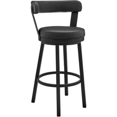 Kobe 30 Inch Bar Height Swivel Bar Stool In Black Finish and Black Faux Leather