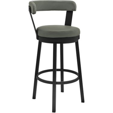 Kobe 30 Inch Bar Height Swivel Barstool In Black Finish and Gray Faux Leather