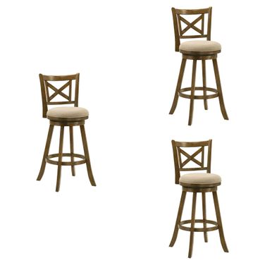 Kodi Swivel Bar Height Bar Stool Set of 3 In Sepia Brown and Light Scone