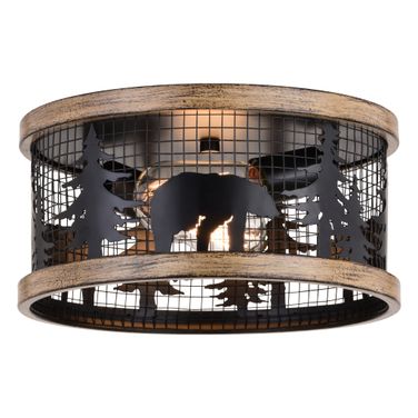 Kodiak 12 Inch 2 Light Flush Mount In Black and Burnished Teak