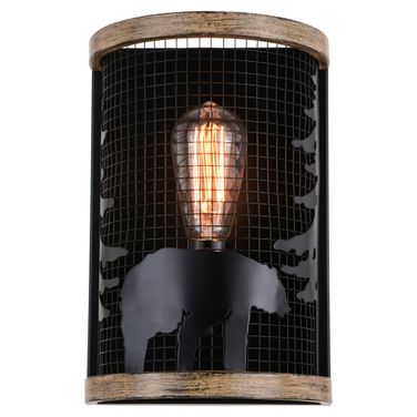 Kodiak 8 Inch Wall Light In Black and Burnished Teak