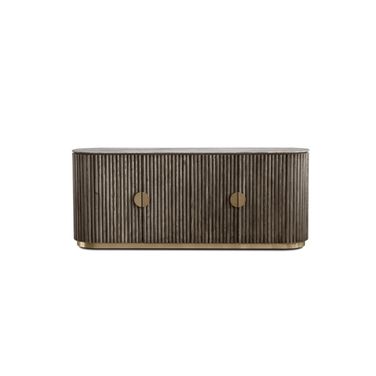 Koii 4-Door Sideboard In A Fluted and Oiled Ebony Ash Body In Silver Grey