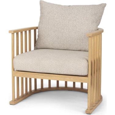Kopari Beige Fabric With Light Brown Wood Accent Chair