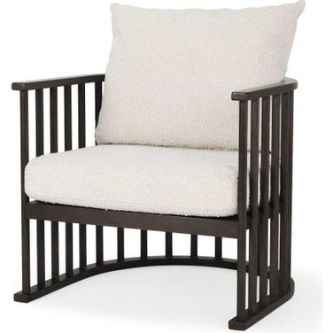 Kopari White Boucle Fabric With Dark Brown Wood Accent Chair