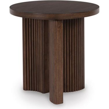 Korestone Rund End Table In Dark Brown