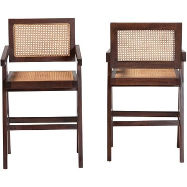 Kresna Natural Rattan Counter Stool Set of 2 In Dark Walnut Brown and Natural Brown