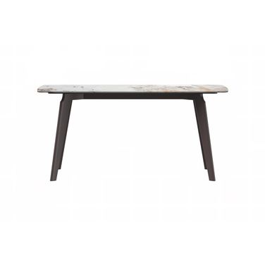 Krevor 55 Inch Dining Table with Sintered Stone Top In Silver and Grey