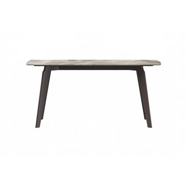 Krevor 62 Inch Dining Table with Sintered Stone Top In Dark Grey and Silver