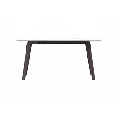 Krevor 62 Inch Dining Table with Sintered Stone Top In Silver and White/Gold