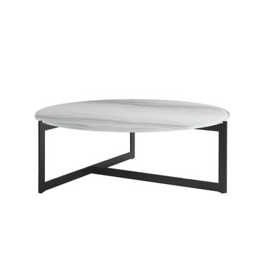Krike 40 Inch Round Coffee Table with Tempered Glass Top In White