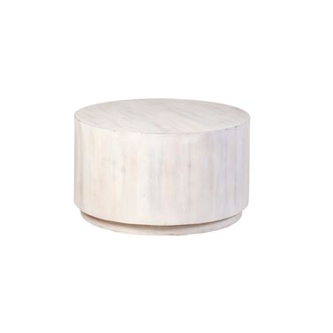 Krissa 30 Inch Round Mango Wood Coffee Table In Whitewash