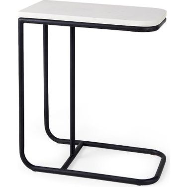 Kyra White Marble Top With Black Iron Frame C-Shaped End And Side Table