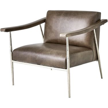 L. Brooks Leather Chair In Brown and Nickel