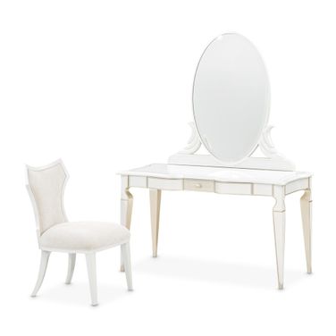 La Marisia Vanity Set with Mirror and Chair In Creamy Pearl