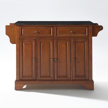 Lafayette Granite Top Full Size Kitchen Island/Cart In Black and Cherry