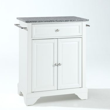 Lafayette Granite Top Portable Kitchen Island/Cart In White and Gray