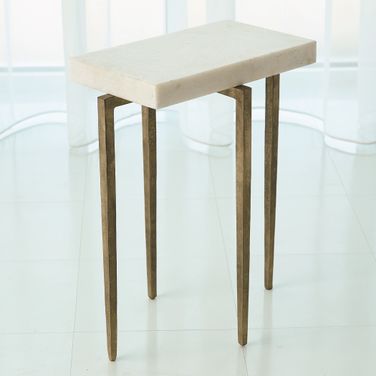 Laforge Accent Table In Antique Gold With White Honed Marble Top