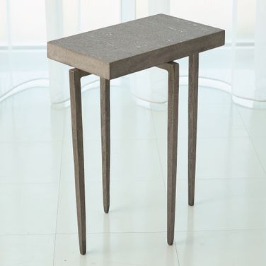 Laforge Accent Table In Natural Iron With Flamed Granite Top