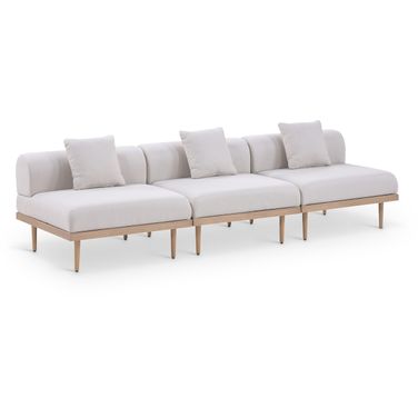 Laguna 106.5 Inch Fabric Upholstered 3 Piece Outdoor Patio Modular Sofa In Beige and Natural