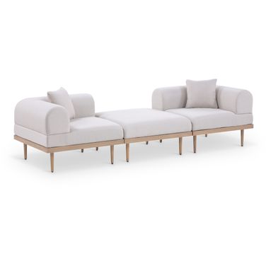 Laguna 106.5 Inch Fabric Upholstered 3 Piece Outdoor Patio Modular Sofa In Beige and Natural
