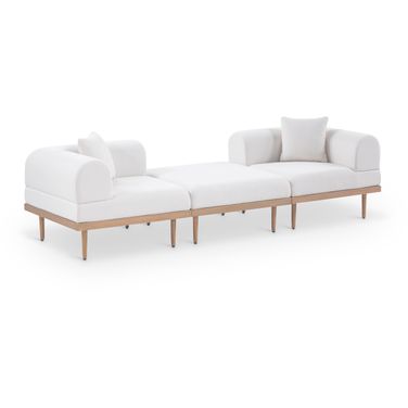 Laguna 106.5 Inch Fabric Upholstered 3 Piece Outdoor Patio Modular Sofa In Cream and Natural