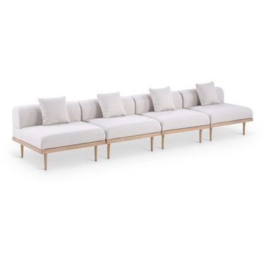 Laguna 142 Inch Fabric Upholstered 4 Piece Outdoor Patio Modular Sofa In Beige and Natural