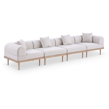 Laguna 142 Inch Fabric Upholstered 4 Piece Outdoor Patio Modular Sofa In Beige and Natural