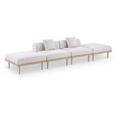 Laguna 142 Inch Fabric Upholstered 4 Piece Outdoor Patio Modular Sofa In Beige and Natural