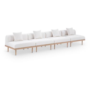 Laguna 142 Inch Fabric Upholstered 4 Piece Outdoor Patio Modular Sofa In Cream and Natural