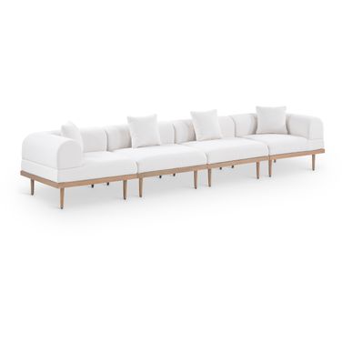 Laguna 142 Inch Fabric Upholstered 4 Piece Outdoor Patio Modular Sofa In Cream and Natural