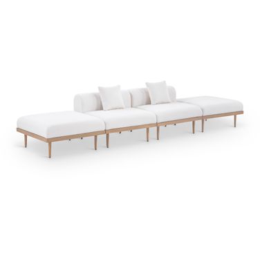 Laguna 142 Inch Fabric Upholstered 4 Piece Outdoor Patio Modular Sofa In Cream and Natural