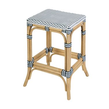 Laguna 24.5" Rectangular Rattan Backless Counter Stool In White and Navy