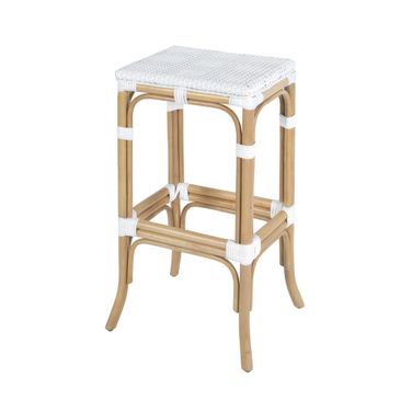 Laguna 30.5" Rectangular Rattan Backless Bar Stool In Smooth White