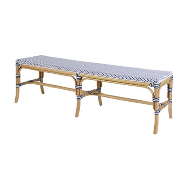 Laguna 66.5 in. W Rectangular Rattan Backless Accent Bench In White and Navy