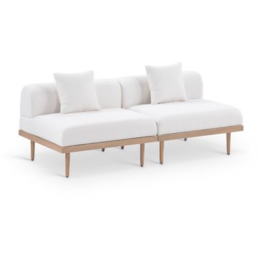 Laguna 71 Inch Fabric Upholstered 2 Piece Outdoor Patio Modular Loveseat In Cream and Natural