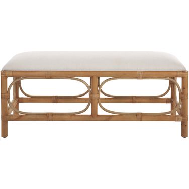 Laguna Fabric Rattan Bench In White
