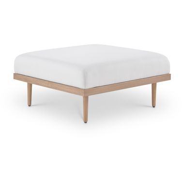 Laguna Fabric Upholstered Outdoor Patio Ottoman In Cream and Natural