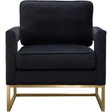 Lake Accent Chair In Black Performance Fabric With Brushed Gold Metal Base