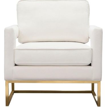 Lake Accent Chair In White Performance Fabric With Brushed Gold Metal Base
