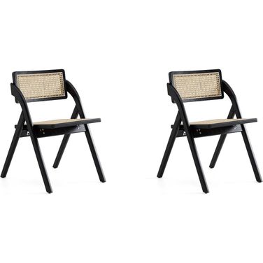 Lambinet Folding Dining Chair In Black And Natural Cane Set of 2