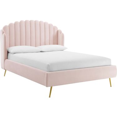 Lana Queen Performance Velvet Wingback Platform Bed In Pink