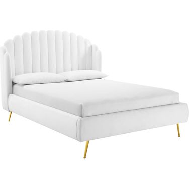 Lana Queen Performance Velvet Wingback Platform Bed In White