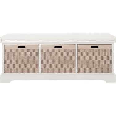 Landers 3 Drawer Cushion Storage Bench in Distressed White