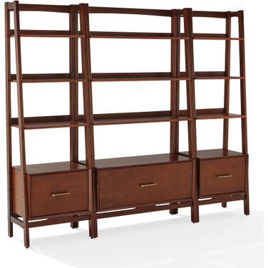 Landon 3-Piece Etagere Bookcase Set In Mahogany