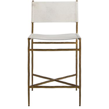 Landon Counter Stool In Antique Aged Brass and Natural Ivory