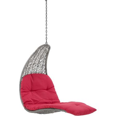 Landscape Hanging Chaise Lounge Outdoor Patio Swing Chair In Light Gray Red