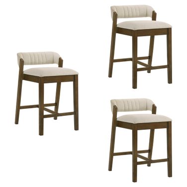 Landyn 26 Inch Counter Height Barstool Set of 3 In Ecru and Sepia Brown